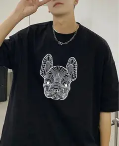 メンズ&レディースフレンチブルドッグ ラインアート グラフィックTシャツ 夏