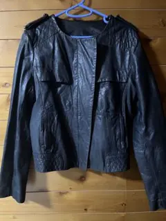 【値下】ネイビーラムスキンレザージャケット　Lサイズ