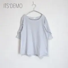 イッツデモ　袖フリルカットソー　Tシャツ　ストライプ　38 ワールド