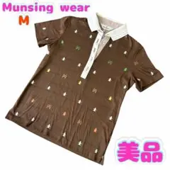 【美品】マンシングウェア　レディースポロシャツ　総柄　ブラウン　M 日本製
