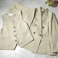 美品☆グリーンレーベルリラクシング ダブルテーラード パンツ ジレ スーツ
