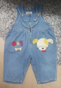 犬の刺繍付きデニムオーバーオール