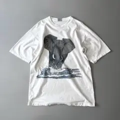 90s 古着 アニマルプリントTシャツ L ホワイト 白 半袖 シングルステッチ