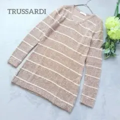 トラサルディ 【美品】 ボーダー ニット ベージュ スパンコール アルパカ M