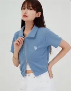 muahmuah ムアムア スリムフィットニットジップアップハーフカーディガン