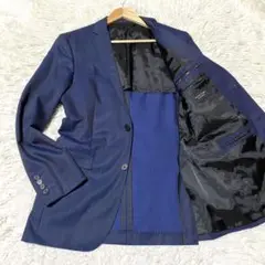 良品✨Burberry テーラードジャケット 紺 L ロゴボタン ストライプ