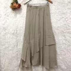★PLST★プラステ アシンメトリー フレアスカート 【L】ベージュ ロング丈