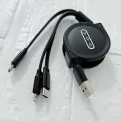 ⭐︎巻き取り 収納 コンパクト 3in1充電ケーブル ブラック