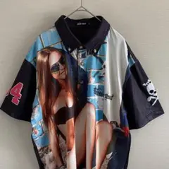 【美品】 Birdie hunt ポロシャツ　総柄　ガールプリント　スカル　LL