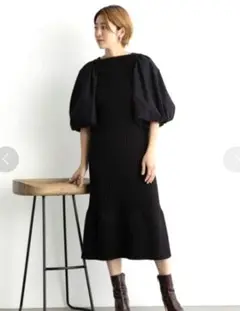 styling/ケイシラハタ　ボリュームスリーブニットワンピース　2WAY　黒