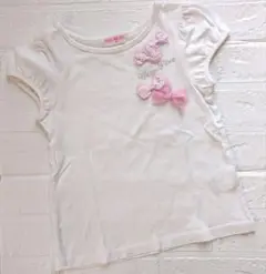 mezzo piano リボン付きホワイトTシャツ　130cm