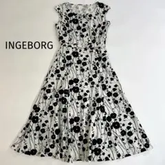 INGEBORG ノースリーブ ロングワンピース コットン L 白黒 花柄