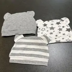 クマ耳付きベビー帽子3個セット　新生児　3ヶ月