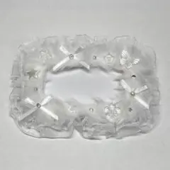 No.105 ♡シルバー×ホワイト♡デコ名札ケース ふわふわ ウィッシュコア