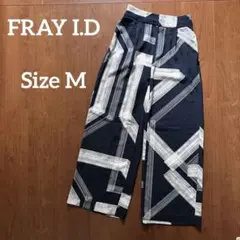 FRAY I.D プリントワイドパンツ ネイ ビー×ホワイト 総柄 Mサイズ