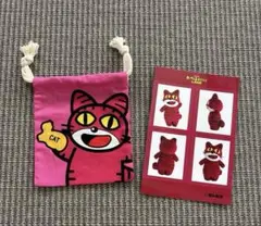 たべっ子どうぶつLAND ガチャ 巾着 カフェステッカー ネコ