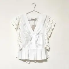 【新品】RINASCIMENTO リナシメント レースペプラムブラウス ホワイト