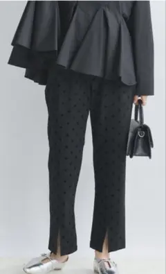 PICCIN フロッキードットフロントスリットストレッチパンツ　M　ウエストゴム