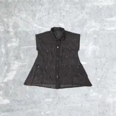00's VINTAGE ノースリーブシャツ モード グレー FREE ビーズ