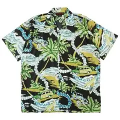 新品Mアロハ柄シャツ総柄開襟オープンカラークラシックカーオールドカー