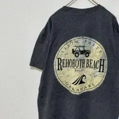 レーシング レトロ ビーチ プリント Tシャツ グレー 古着