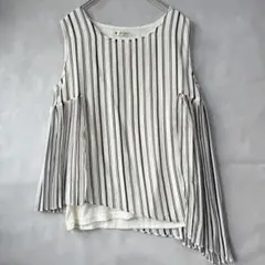 美品☆ブージュルード ストライプノースリーブトップス M プリーツカットソー