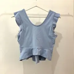 ブルー　フリル　ブラトップ　パットつき　yomoment