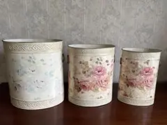 花柄デザインの金属製ごみ箱3個セット