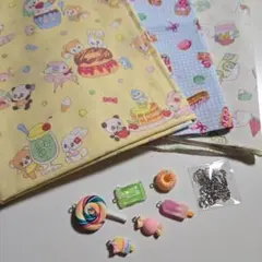 可愛いスィーツクロス3枚&チャームキット６セット　レトロ　長尾まろん