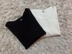 UNIQLO ユニクロ　リブクルーネックT 2色セット　ブラック　ホワイト