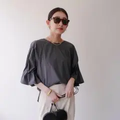 【新品】MICA&DEAL ブラウスタックスリーブ ギャザー 五分袖