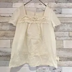 プランドヴィー（M）シャツ/ブラウス☘️フリル/半袖/透け感/カジュアル