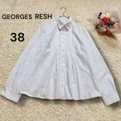 【GEORGES RESH】ピンタック　ストライプシャツ　長袖　ふんわり　水色M