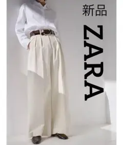ボリューム◎ 新品 ZARA コットンブレンド タックパンツ　レディース