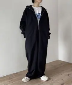 wee9s ウィークス　オールインワン　ハイネックハーフジップ撥水ナイロン　黒