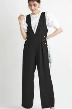 JUSGLITTY パール付きサロペット サイズ2 ブラック　ジャスグリッティー