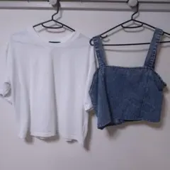 ホワイトTシャツとデニムレイヤードセット