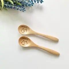 猫とクマのイラスト木製スプーン2本セット