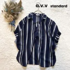 a.v.v 【L】 ストライプスキッパーシャツ オーバーサイズ 薄手 キレイめ