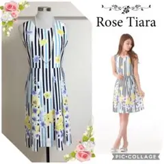 ローズティアラ(S)ストライプフラワープリントワンピース