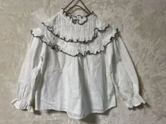 【ZARA】フリル付きホワイト長袖ブラウス