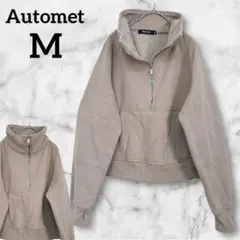 美品✨Automet 【M】　ベージュ ハーフジップ トレーナー　指穴　ポケット
