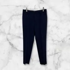 【インディヴィ】美品☆ストライプ スラックス ネイビー　オフィスカジュアル　通勤