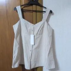 GU ストライプ ペプラムキャミソール XXL ベージュ