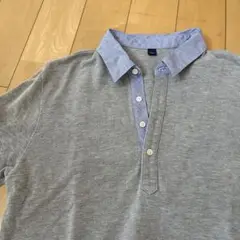 SHIPS グレー ストライプ襟 ポロシャツ
