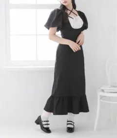 ヨークフリルバルーンスリーブマーメイドワンピース Mサイズ