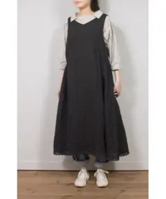ネストローブ リネンレース付きワンピース 黒