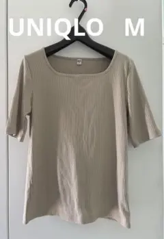 値下♡UNIQLO ユニクロ リブ　スクエアネックT(5分袖) M