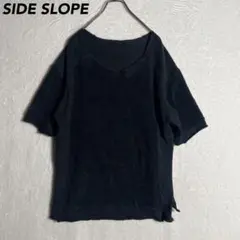 SIDE SLOPE サイドスロープ ブラック 切替半袖 カットソー リネン混