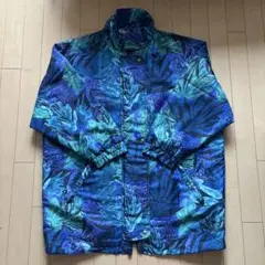 古着 総柄アウター モッズコート ハイネック 青系 個性的